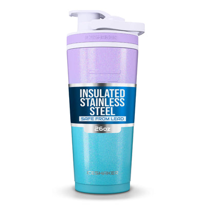 Ice Shaker Insulated Stainless Steel Shaker Bottle | 26oz, Navy/Mint | Cold for 30+ Hours | Insulated Cup with Twist-on Agitator | Odor-Free Bottle for Protein Shakes, Water, Smoothies, Cocktails