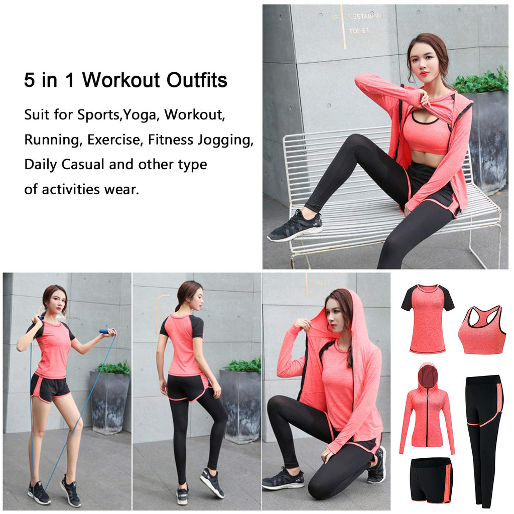 5pcs Workout Outfits for Women Athletic Sets Sport Suits Yoga Gym Fitness Exercise Clothes Jogging Tracksuits