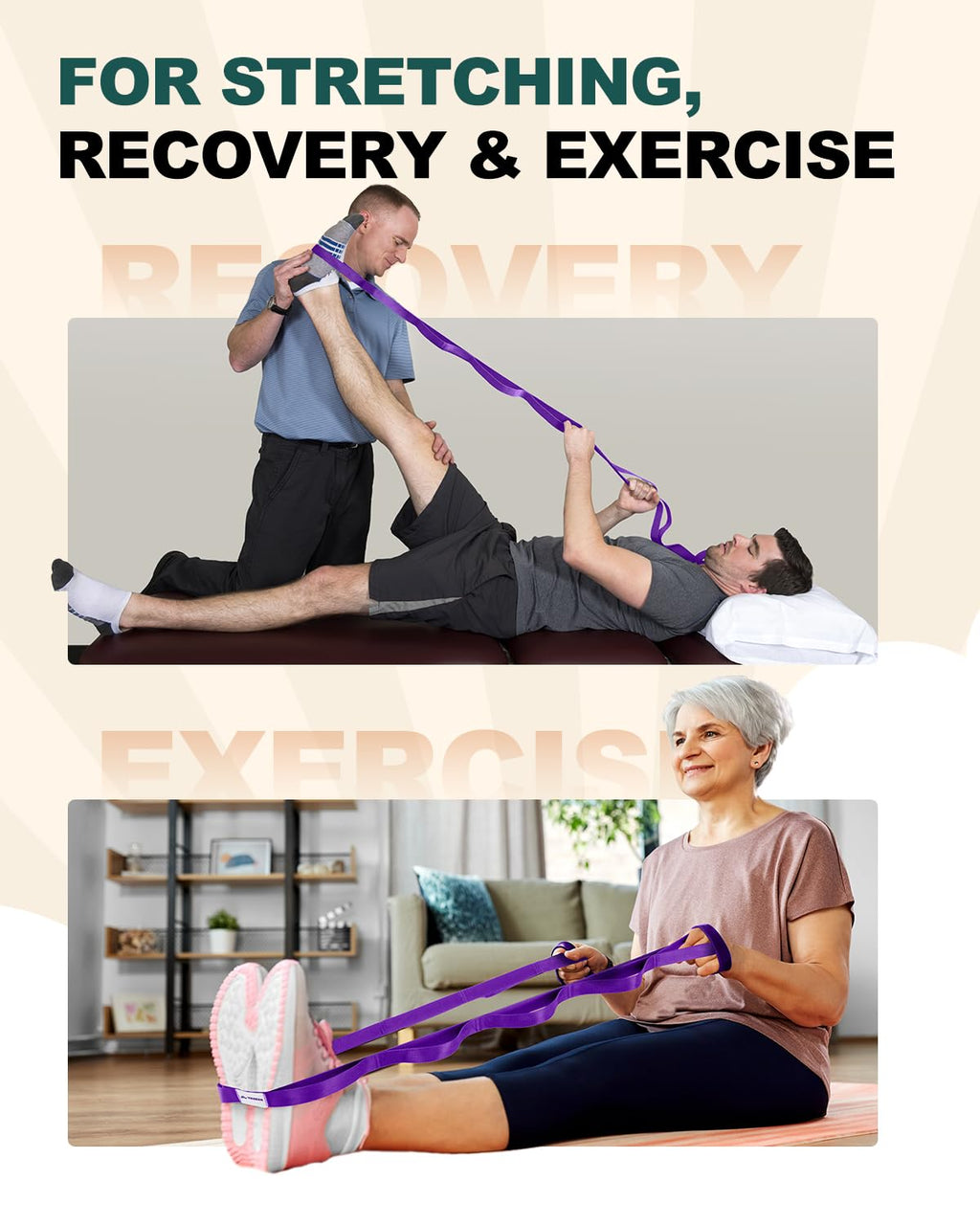 Trideer Stretching Strap Yoga Strap Physical Therapy for Home Workout, Exercise, Pilates and Gymnastics, 10 Loops Non-Elastic Stretch Bands with Aesthetic Packaging for Women & Men