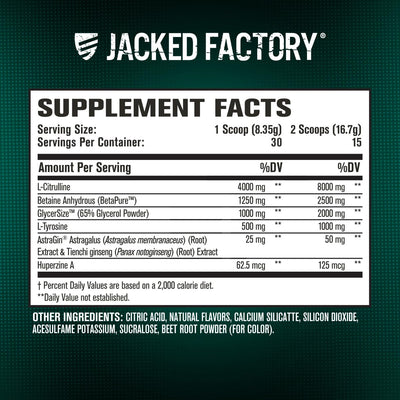 Jacked Factory Pumpsurge Caffeine Free Pre Workout for Men & Women - Nootropic Booster & Stim Free Pre Workout - Intense Pumps, Enhanced Focus - 30 Servings, Strawberry Lemonade