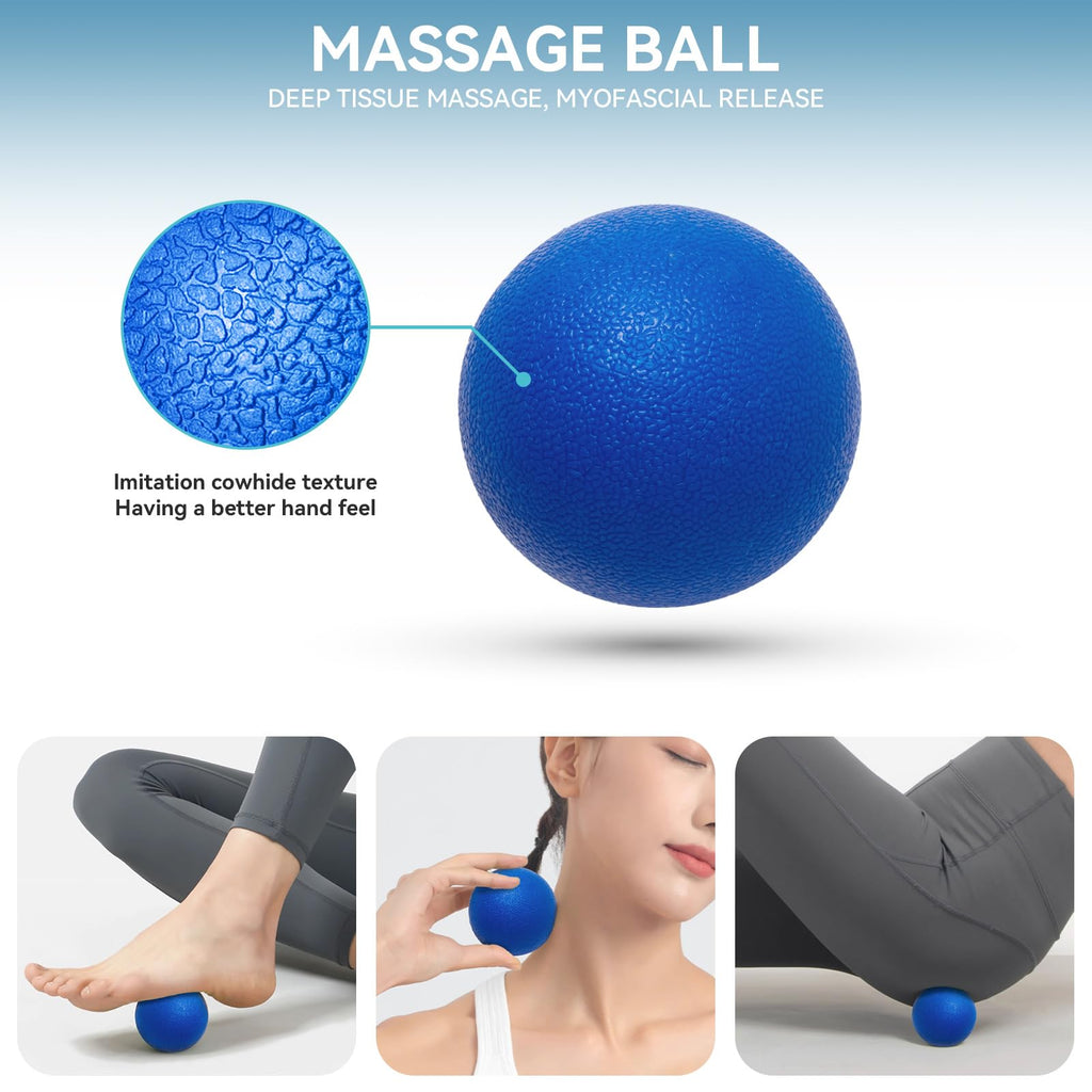 5 in1 Foam Roller Set for Deep Tissue Muscle Massage, High Density Fitness Exercise Foam Roller, Massage Roller, Massage Ball, Resistance Band, for Whole Body (Black)