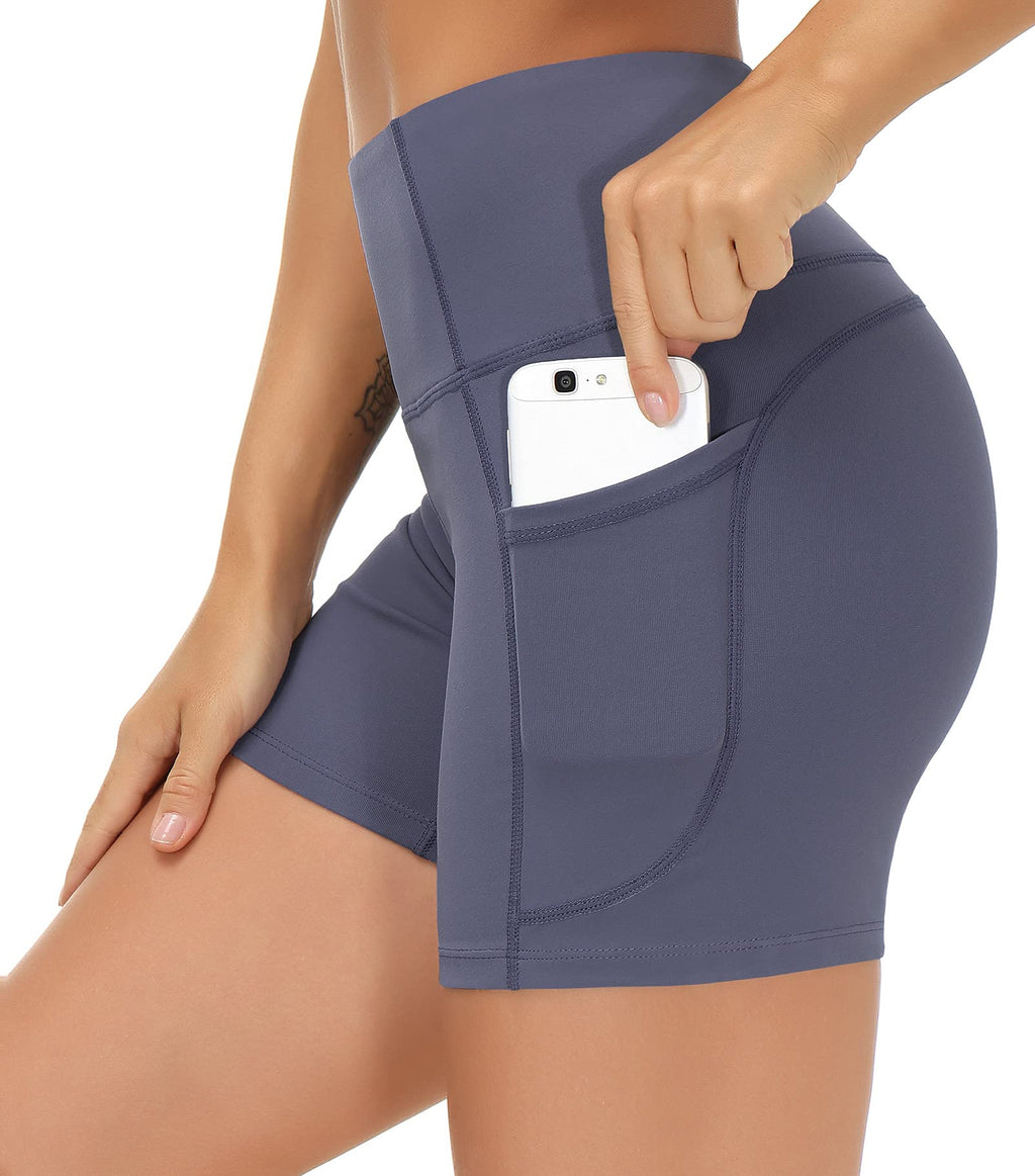THE GYM PEOPLE High Waist Yoga Shorts for Women's Tummy Control Fitness Athletic Workout Running Shorts with Deep Pockets