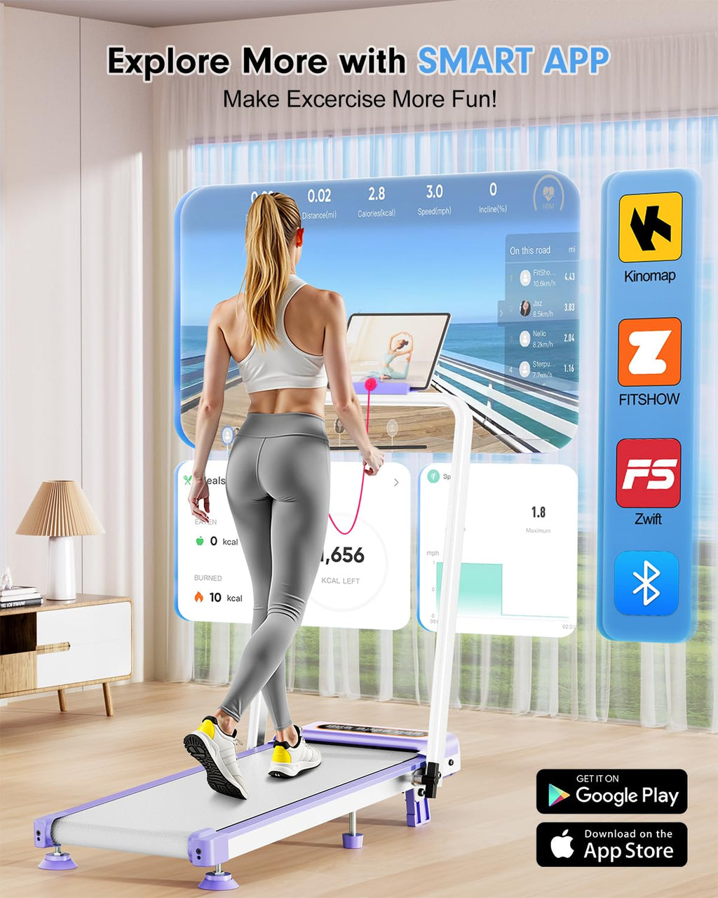 Foldable Treadmill with 9% Incline, Upgrade 3.5HP Low Noise Walking Pad Treadmill with Handle Bar, Trisomy 4 in 1 Portable Under Desk Treadmills for Home/Office, 350Lbs Capacity, APP & Remote Control