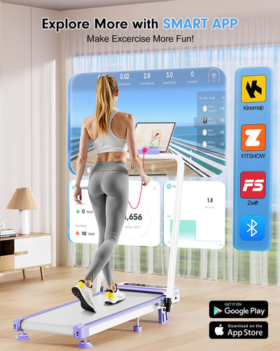 Foldable Treadmill with 9% Incline, Upgrade 3.5HP Low Noise Walking Pad Treadmill with Handle Bar, Trisomy 4 in 1 Portable Under Desk Treadmills for Home/Office, 350Lbs Capacity, APP & Remote Control