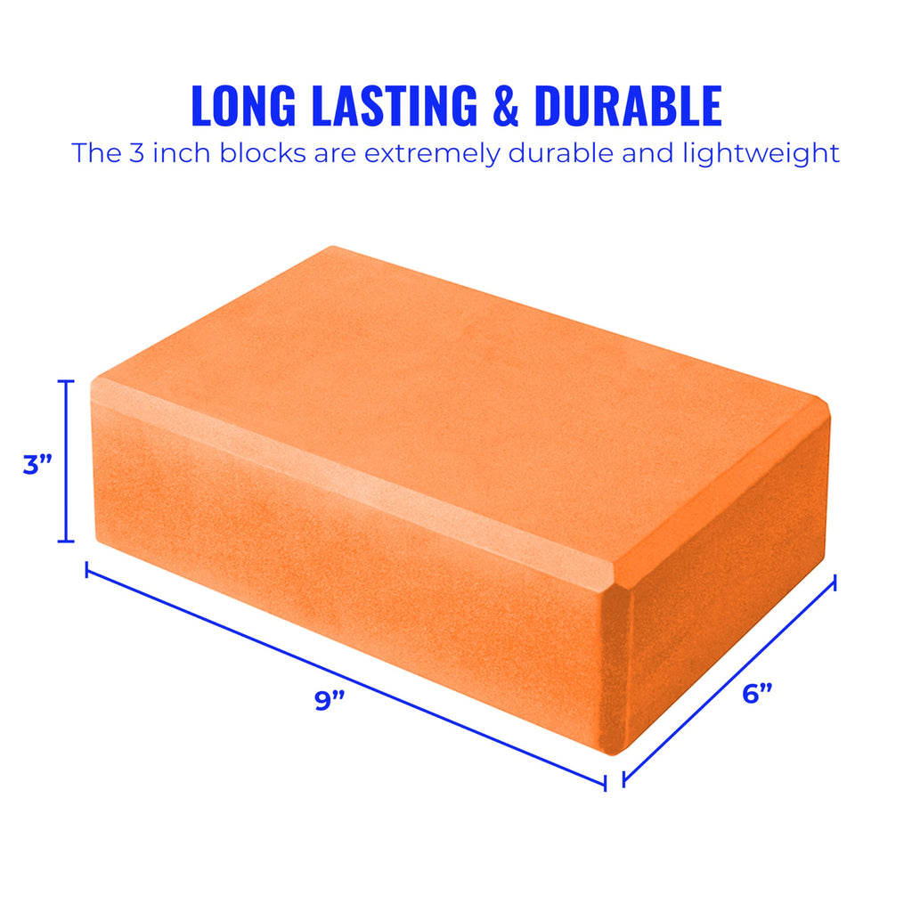 Hello Fit 3" Yoga Block, 10 Pack Bulk EVA Foam Yoga Blocks, Firm and Supportive Yoga Brick, Balance Foam for Stretching, Pilates, and Workout, 3" x 6" x 9"