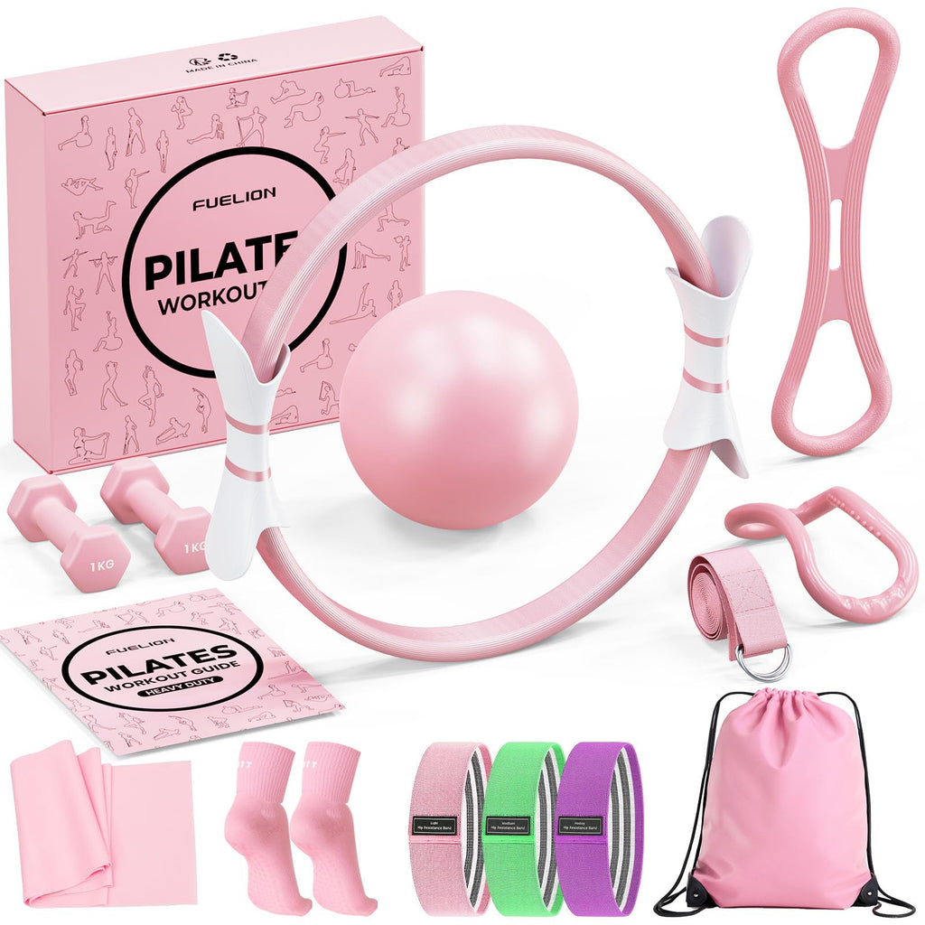 Pilates Ring Set for Women, Home Workout Pilates Equipment with Resistance Bands, 14'' Magic Circle, Mini Ball, Pilates Starter Kit for Strength, Toning and Flexibility, Workout Guide Included