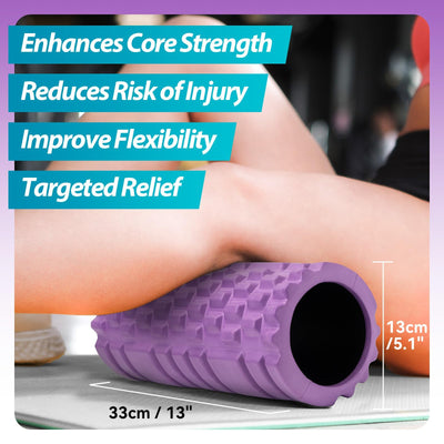 Foam Roller for Muscle Massager, Patented 13" High Density Exercise Roller for Muscle and Myofascial Trigger Point Release, Yoga, Back Roller for Fitness, Yoga (Purple)