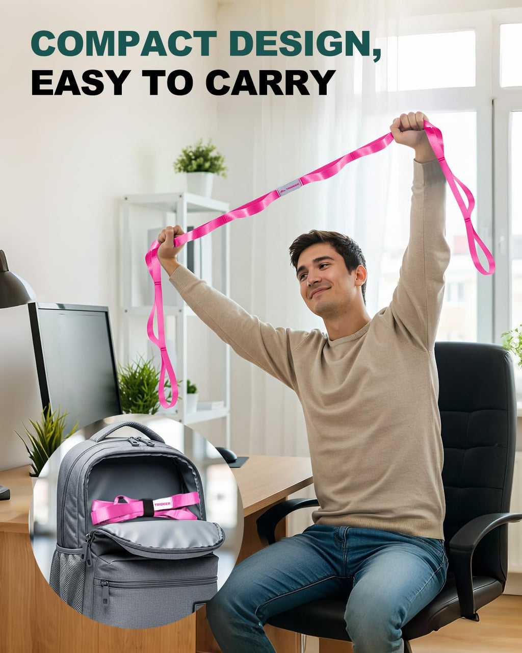 Trideer Stretching Strap Yoga Strap Physical Therapy for Home Workout, Exercise, Pilates and Gymnastics, 10 Loops Non-Elastic Stretch Bands with Aesthetic Packaging for Women & Men