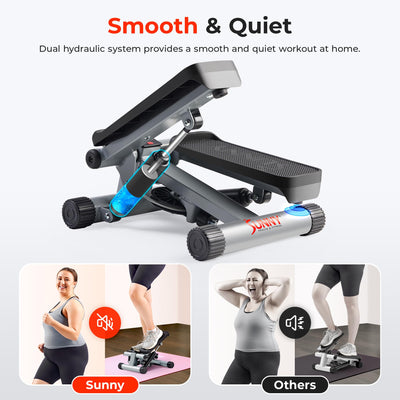 Sunny Health & Fitness Mini Stepper for Exercise at Home, Stair Step Workout Machine with Resistance Band and Over 300lb Weight Capacity, Optional Twist Motion and Free SunnyFit App Connection