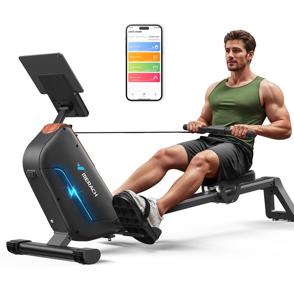MERACH Rowing Machines for Home, Powerful Electromagnetic Row Machine with 51.2" Extended Rail, 16-Level Handle Resistance Adjustment Rower, 350 LBS Load Capacity, Ergonomic Comfort Seat, Easy Storage
