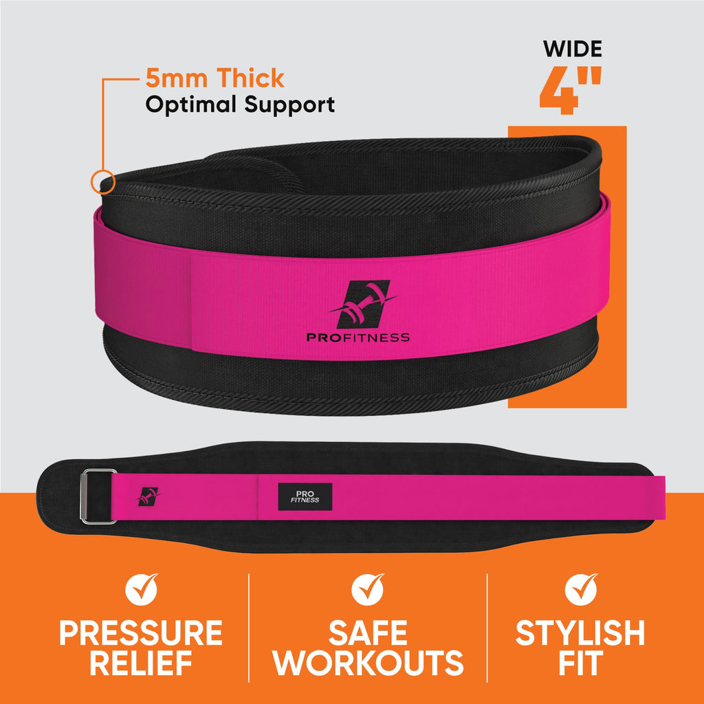 ProFitness Weight Lifting Belt for Women - 4'' Wide Comfortable Workout Belt for Women - Weight Belt for Women Squats & Deadlifts - Back Support Weight Lifting Belt Women & Men