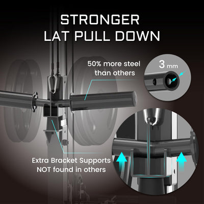 Fitness Reality Power Cage Squat Rack with Optional LAT Pulldown, Cable Crossover, 800 lb Capacity, Multi-Grip Pull-Up Bar, Adjustable Safety Bars, Strength Training for Home Gym