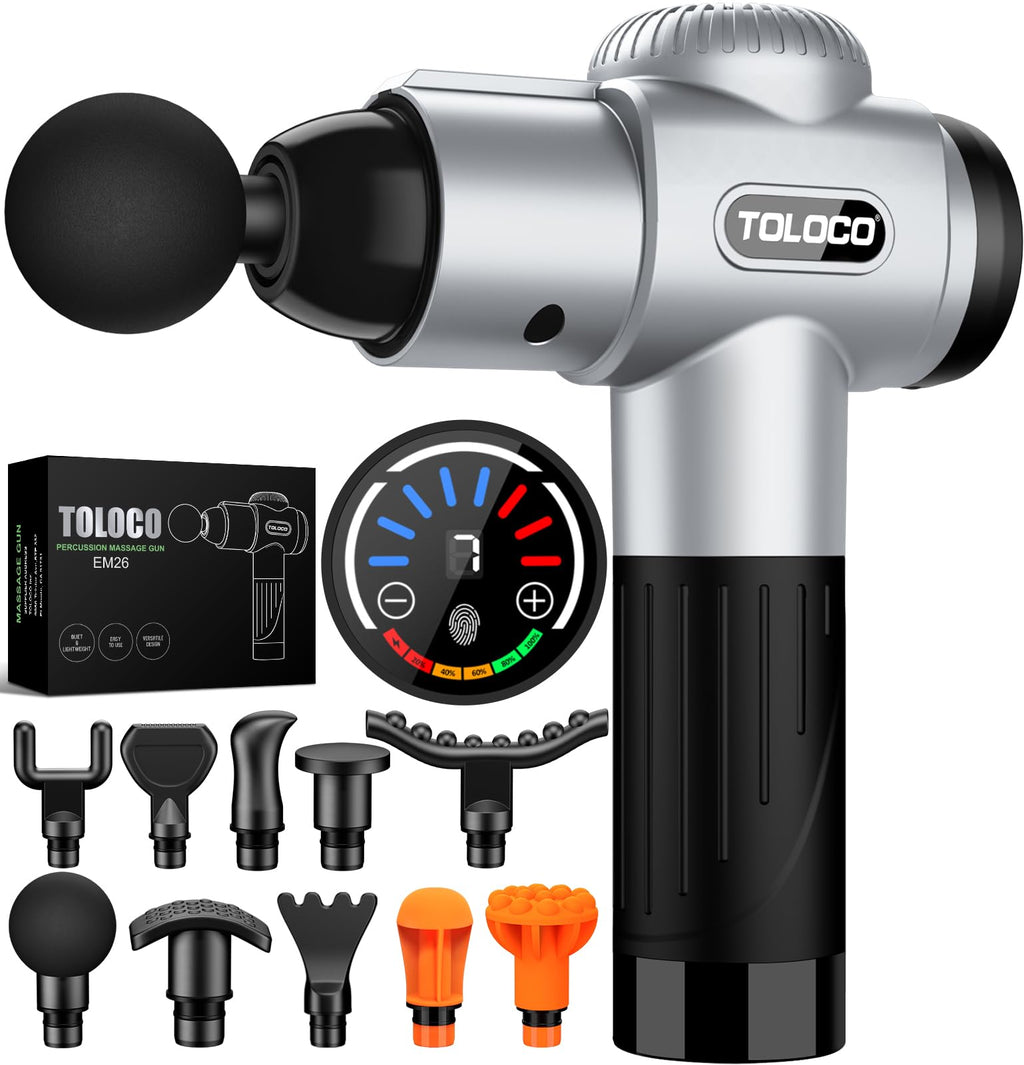 TOLOCO Massage Gun, Deep Tissue Back Massage for Athletes for Pain Relief, Percussion Massager with 10 Massages Heads & Silent Brushless Motor, Gifts for Fathers Day, Black
