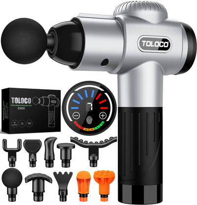 TOLOCO Massage Gun, Deep Tissue Back Massage for Athletes for Pain Relief, Percussion Massager with 10 Massages Heads & Silent Brushless Motor, Gifts for Fathers Day, Black
