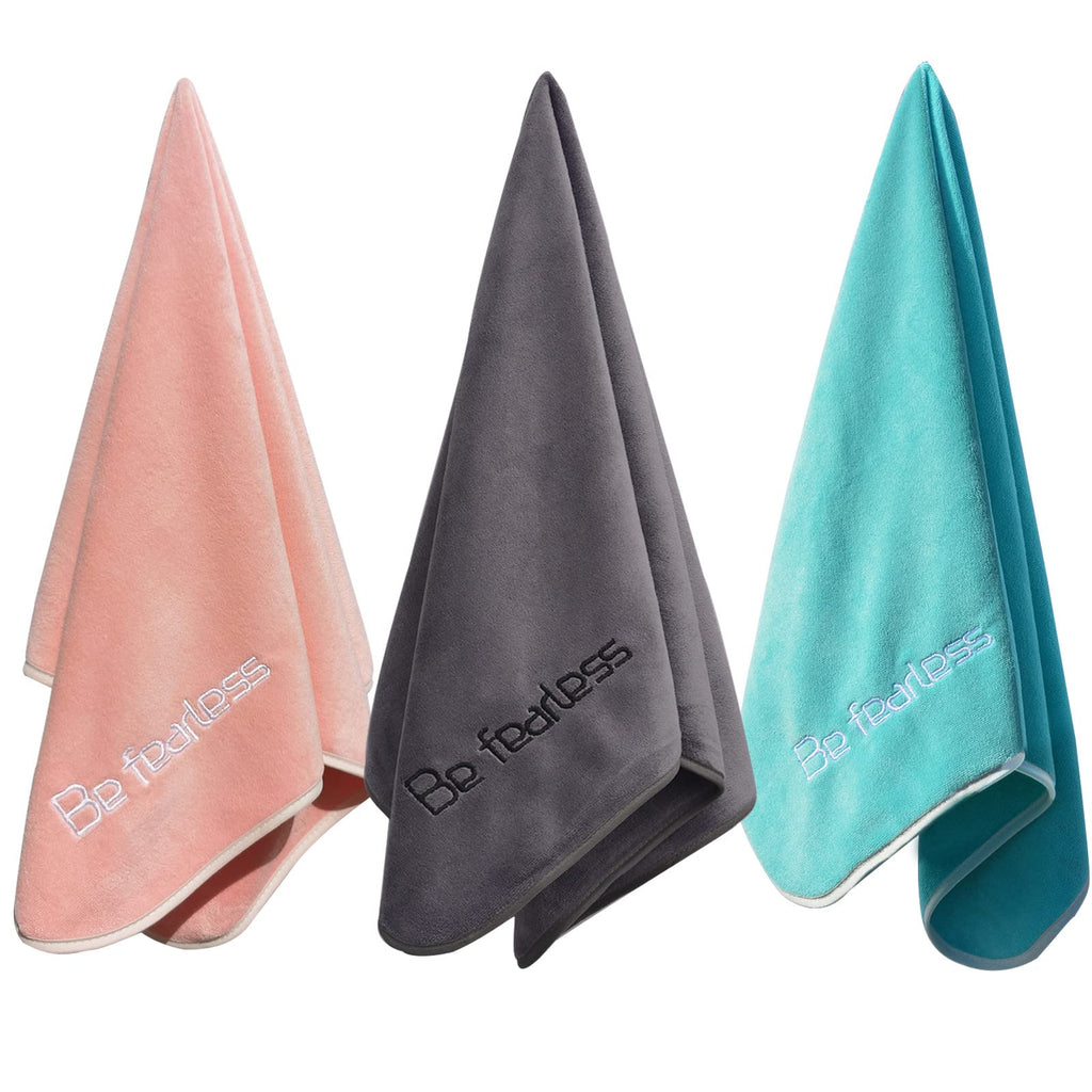 Microfiber Gym Towels Bigger Size Super Soft for Exercise Fitness, Sports, Workout, 380-GSM 15-Inch x 31-Inch Quick-Drying Towels (3 Pack, Grey+Blue+Purple)