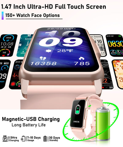 Smart Watch Fitness Tracker with 24/7 Heart Rate, Blood Oxygen Blood Pressure Monitor Sleep Tracker 120 Sports Modes Activity Trackers Step Calorie Counter IP68 Waterproof for Andriod iPhone Women Men