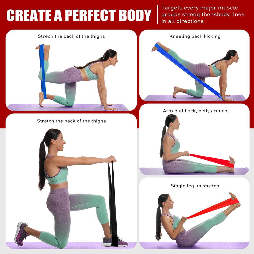 Resistance Bands, Exercise Bands, Physical Therapy Bands for Strength Training, Yoga, Pilates, Stretch Elastic Band with Different Strengths, Workout Bands for Home Gym
