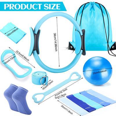Pilates Ring Circle Set 18 Pcs Exercise Equipment Accessories for Women Workouts Pilates Ball Stretching Strap Magic Circle Yoga Ring Gym Back Bag Resistance Band Anti Slip Socks