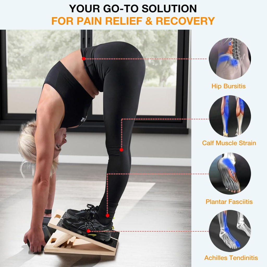 TEMI Slant Board for Calf-Stretching - Wooden Incline Wedge Stretcher for Squats, Foot & Ankle Mobility, Portable Fitness Equipment, Balance Block