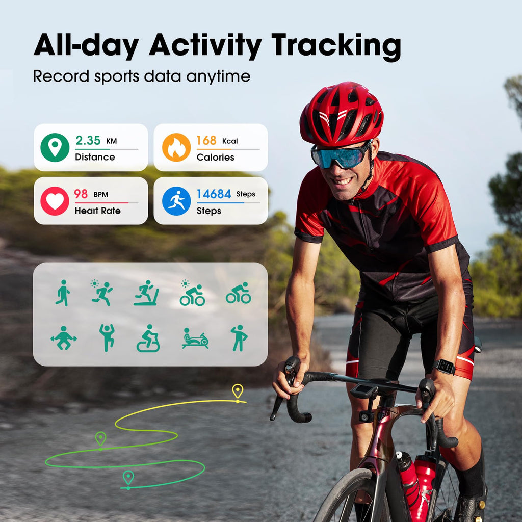 Smart Watch No App/Phone Required,42mm Smartwatch for Women Men,Fitness Tracker Watch with Heart Rate Monitor, Sleep Tracker, Pedometer,Step Counter,IP68 Waterproof, for Android iOS Phones