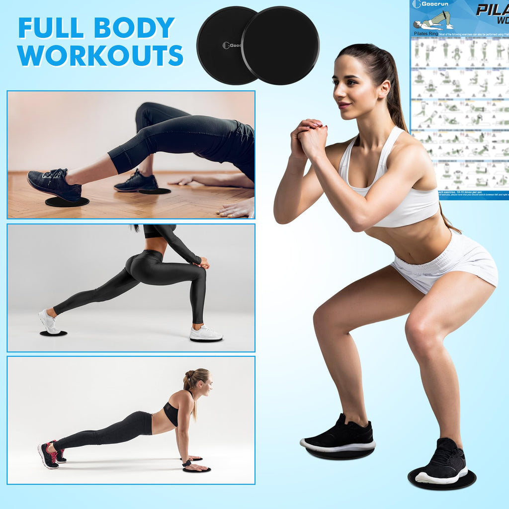 Pilates Ring Set with Resistance Bands Set, Pilates Ball, Sliding Disks – Workout Equipment Home Gym Includes Complete Fitness Poster