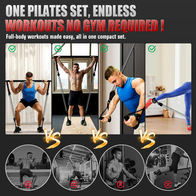 Pilates Bar Kit with Resistance Bands, Heavy Duty Multifunctional Pilates Workout Equipment for Strength Training, HIPS, Back, Arms, Abs, Shoulders, Portable Home Gym & Travel Fitness Gear for Men