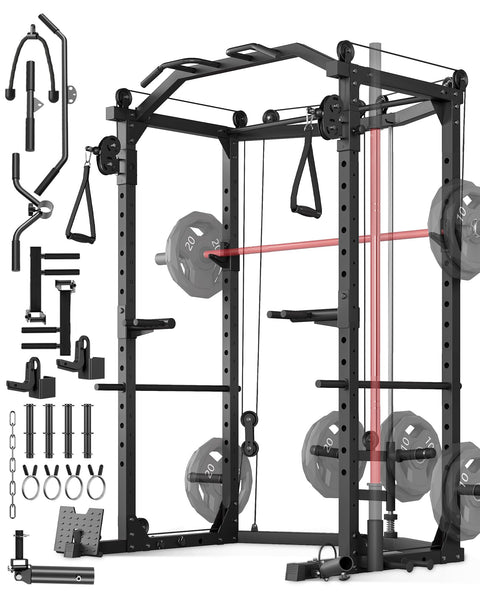 GarveeLife Power Cage, Multi-Functional Power Racks for Home Gym with Cable Crossover System, 1600 LBS Weight Capacity Fitness Squat Rack for Strength Workout with More Training Attachment
