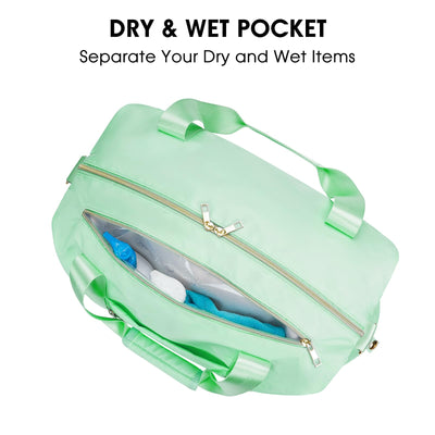 Ceneda 20" Gym Bag for Women with Wet Pocket & Shoe Compartment, Lightweight Duffel Waterproof Carry On Duffle for Travel, Yoga, Overnight (Green)