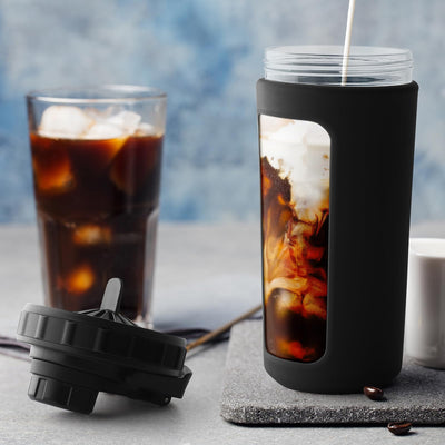 BYLWORKOUT Glass Shaker Bottle Holds upto 28oz | No Blending Ball or Whisk | Removable Plastic Mixer Included | Portable Drink Water Bottle Glass with Silicone Sleeve (White)