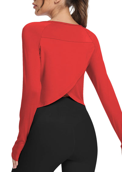 Bestisun Long Sleeve Athletic Workout Shirts Sports Yoga Gym Crop Tops for Women