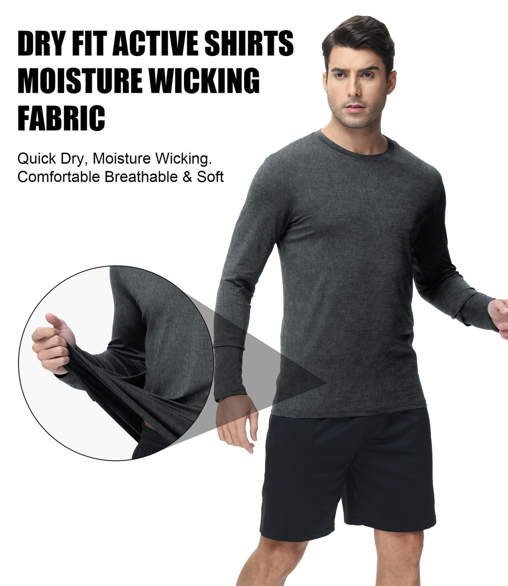 6 Pack Men Dry Fit Workout Long Sleeve Athletic Gym UPF 50+ SPF UV Sun Protection Quick Dry Lightweight Shirts