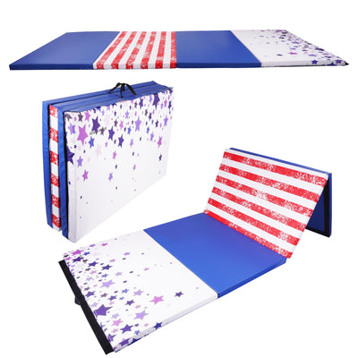 Fitvids Folding Exercise Gymnastics Mat, 4'x8'x2" Gym Workout Mat with Carrying Handles 4-Fold High-Density Anti-Tear Portable Fitness Aerobics Mat for Home Gym Yoga Pilates Tumbling MMA Core Training