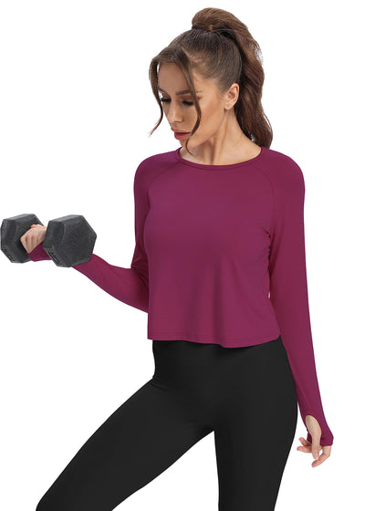 Bestisun Long Sleeve Athletic Workout Shirts Sports Yoga Gym Crop Tops for Women