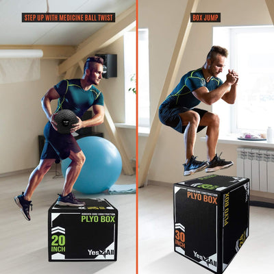 Yes4All 3-in-1 Soft-Padded Plyo Box With Wooden Core, Non-Slip Multi-Use Cushioned Plyometric Jump Box with Vinyl Cover for Jumping, Conditioning, Strength Training