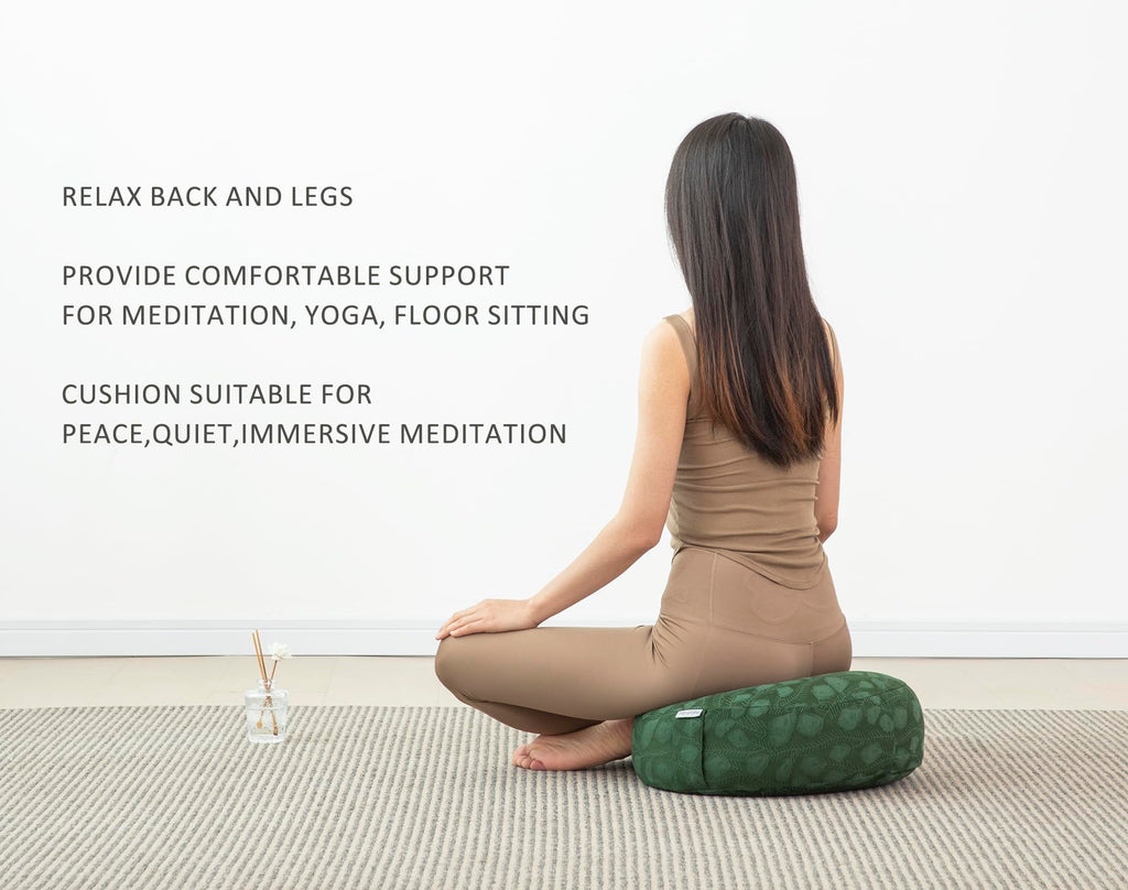 Meditation Cushion, Comfortable Meditation Pillow with Peacock Feather Jacquard Cover. Buckwheat Hull Filled Zafu Floor Pillow 16 * 16 * 5 in