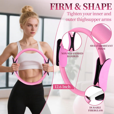 Pilates Essentials Kit for Women 15 Pcs Pilates Equipment for Home Workouts with Yoga Circle Ball Ring, 5 Resistance Bands,Pedal Puller Resistance Band,Anti Slip Socks for Starter Set Accessories