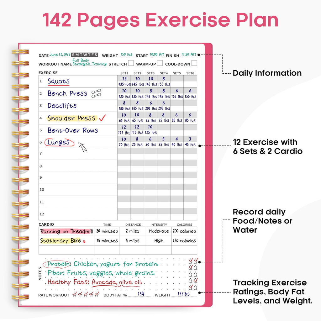 Fitness Workout Journal for Women & Men, A5(5.5" x 8.2") Workout Log Book Planner for Tracking, Progress, and Achieving Your Wellness Goals - Green