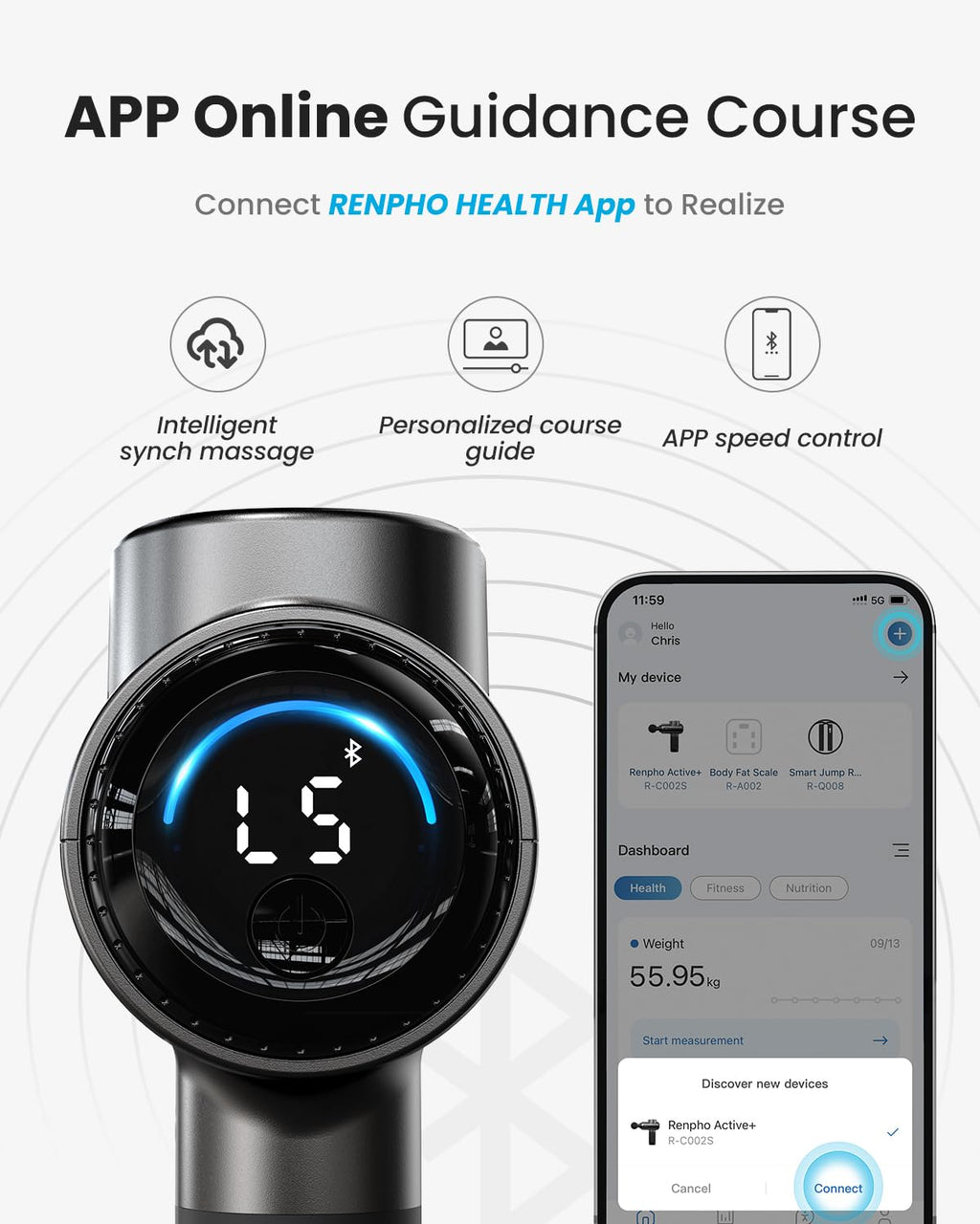 RENPHO Massage Gun Deep Tissue, Christmas Birthday Gifts for Women Men, Portable Percussion Massager for Back and Neck, Handheld Device with Carry Case, Active