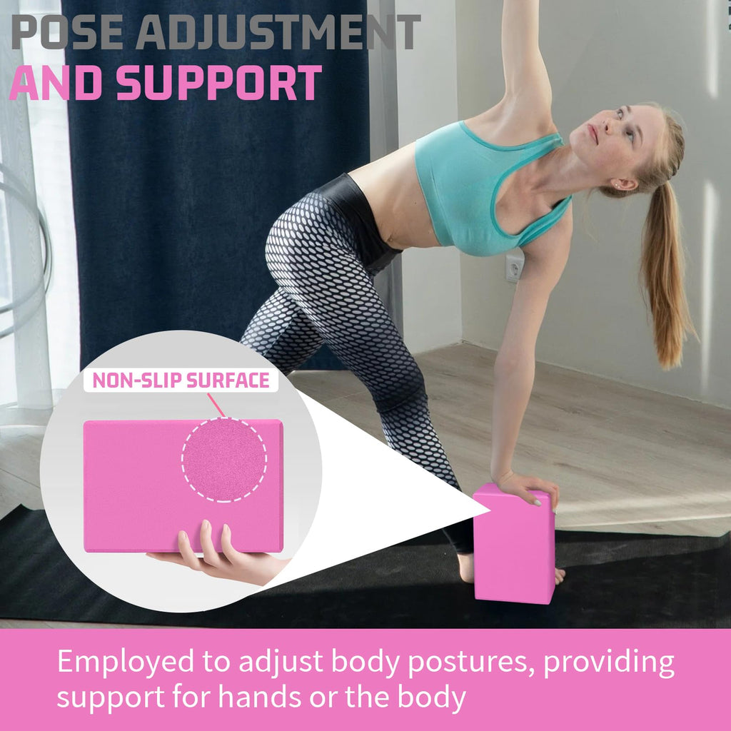 Yoga Blocks 2 Pack, EVA Foam Yoga Block Supportive, Non-Slip Exercise Blocks, Yoga Accessories for Pilates, Meditation, Balance, Stretching and Deep Poses