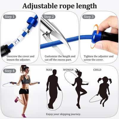 1LB Weighted Jump Ropes for fitness Women Men, Tangle-Free Ball Bearing Rapid Speed Skipping Jump Rope with Adjustable 9mm Cotton & PVC Cord, Aluminum Handles for MMA, Boxing, CrossFit, Weight-loss Workouts