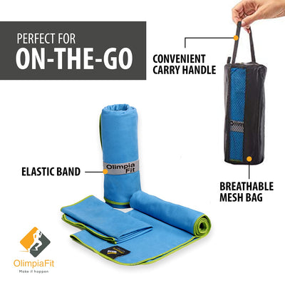 OlimpiaFit Quick Dry Towel - 3 Size Pack of Lightweight Microfiber Travel Towels w/Bag - Fast Drying Towel Set for Camping, Beach, Gym, Backpacking, Sports, Yoga & Swim Use