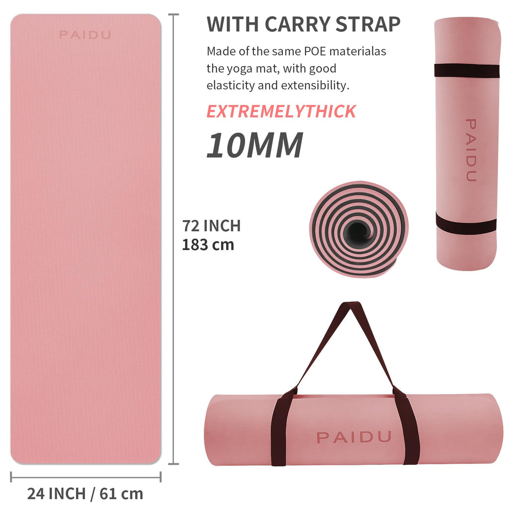 Yoga Mat Non Slip Anti-tear,extra thick-2/5 inch（10MM）High Resiliency Professional POE Yoga Mats for Women Men Kids,72"x24"inch,Workout, Yoga, Pilates and Floor Exercise, with Carrier Strap