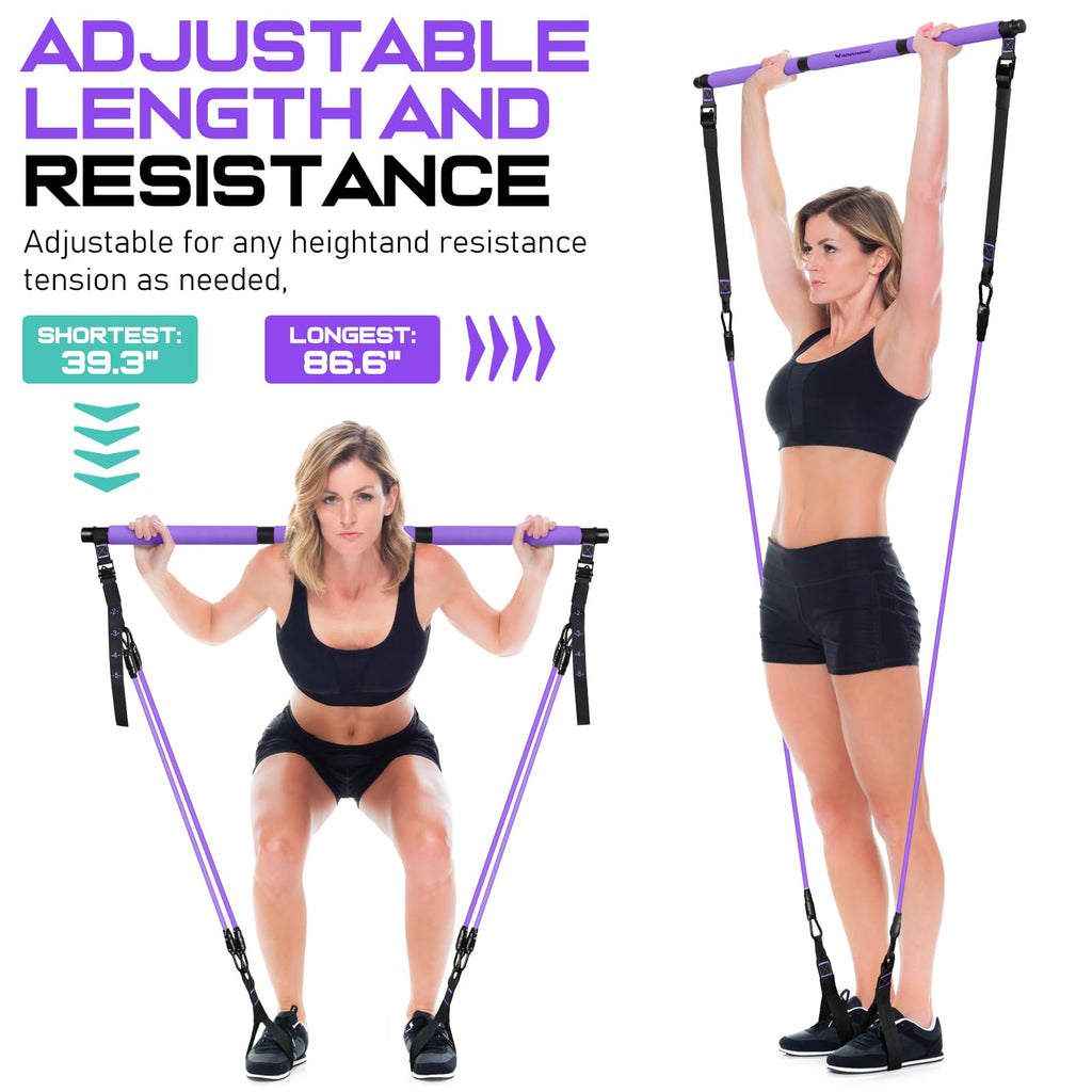Pilates Bar Kit with Resistance Bands, Multifunctional Pilates Bar for Women & Men with Heavy-Duty Metal Adjustment Buckle, Pilates Home Equipment for Full BodyWorkouts