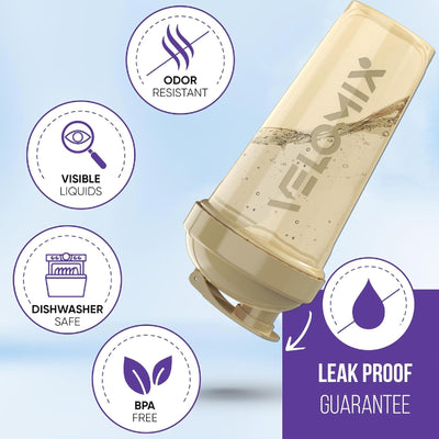 VELOMIX -4 PACK- 28 oz Protein Shaker Bottle for Protein Mixes - 4x Wire Whisk | Leak Proof Shaker Cups for Protein Shakes | Protein Shaker Bottle Pack | Protein Shake Cup (Brown)