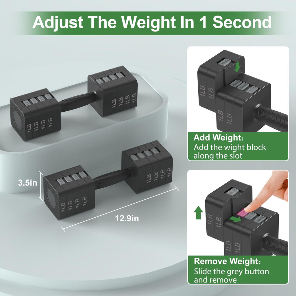 22LBS Adjustable Dumbbells Set, Hand Weights Sets with 5 Levels 3lb, 5lb, 7lb, 9lb, 11lb, Adjustable Weight Dumbbells for Women/Men Home Gym Full Body Workout