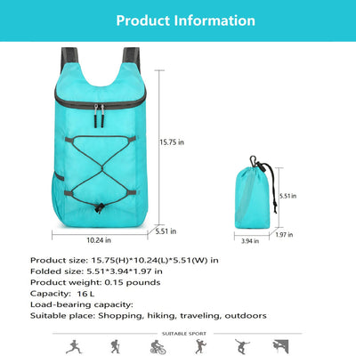 16L Lightweight Foldable Hiking-Backpack Small Packable-Daypack For Travel,Ultralight Water-Resistant Gym Bag Men Women Easy Carry-on (Royal Blue)