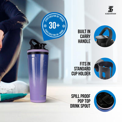 Ice Shaker Insulated Stainless Steel Shaker Bottle | 26oz, Navy/Mint | Cold for 30+ Hours | Insulated Cup with Twist-on Agitator | Odor-Free Bottle for Protein Shakes, Water, Smoothies, Cocktails