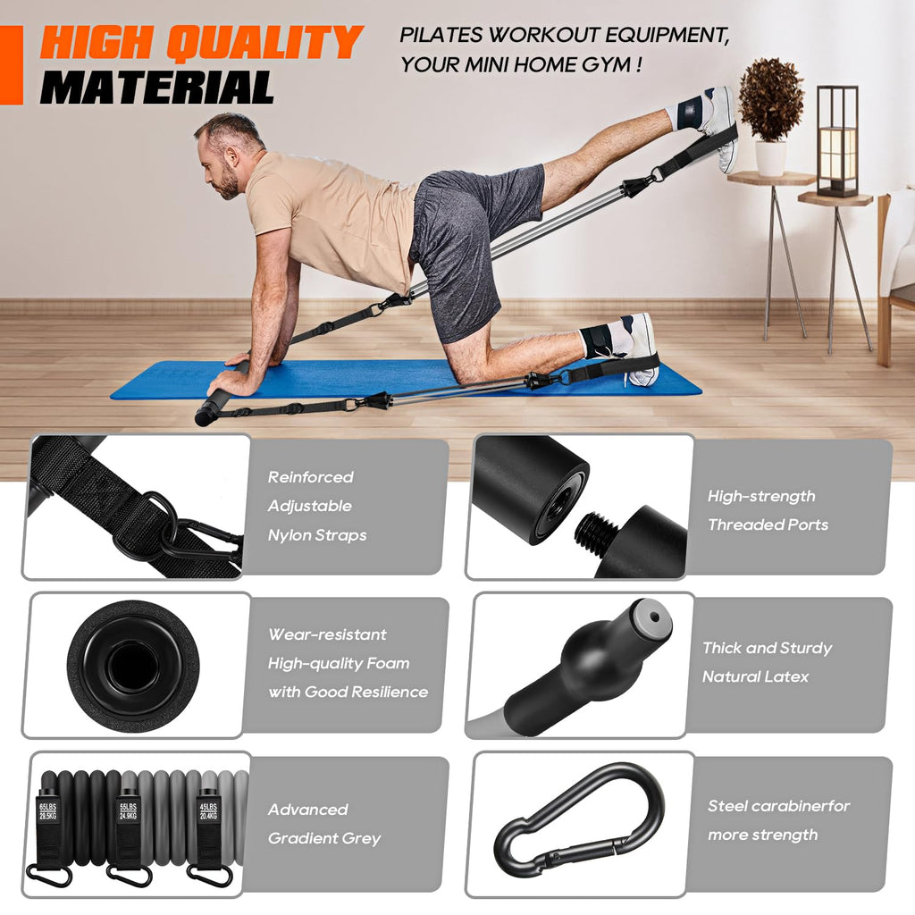 Pilates Bar Kit with Resistance Bands, Heavy Duty Pilates Equipment for Men, Strength Training Bar for Legs, Hip, Back, Arm, Abs, Chest, Shoulders, Portable Home Gym Full Body Workout Equipment