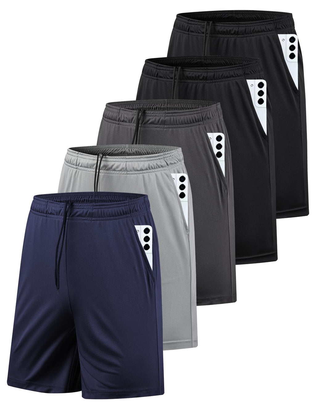 5 Pack Men's Athletic Gym Shorts with Pockets Quick Dry Activewear Workout Running Shorts for Men