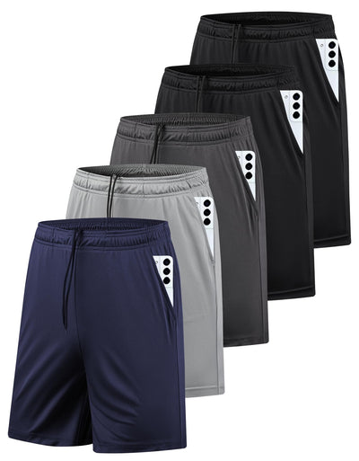 5 Pack Men's Athletic Gym Shorts with Pockets Quick Dry Activewear Workout Running Shorts for Men